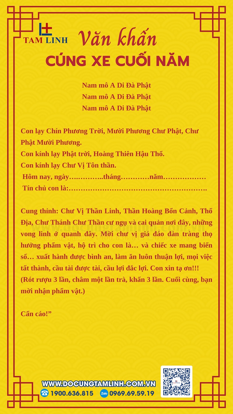 Bài văn khấn cúng xe cuối năm