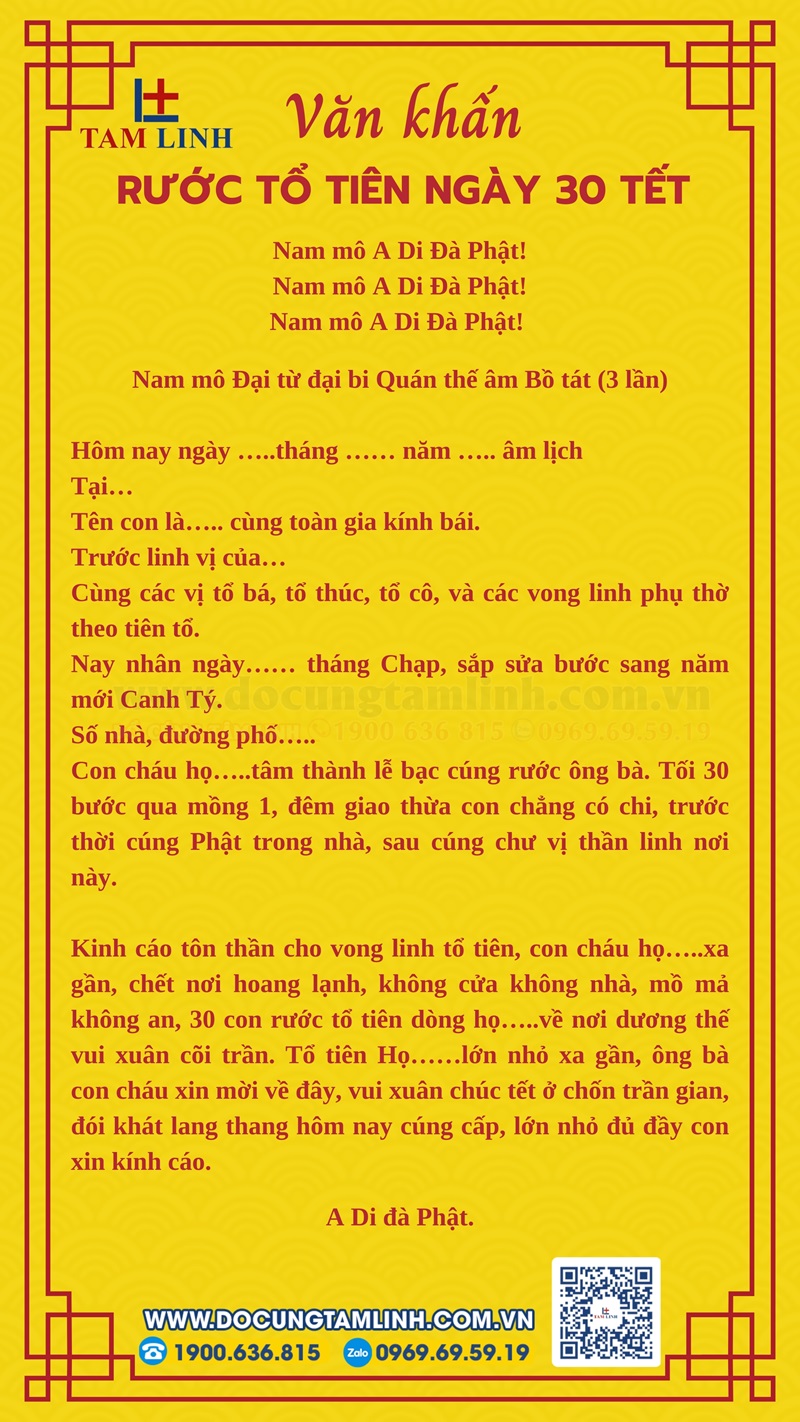 Bài văn khấn rước tổ tiên ngày 30 Tết