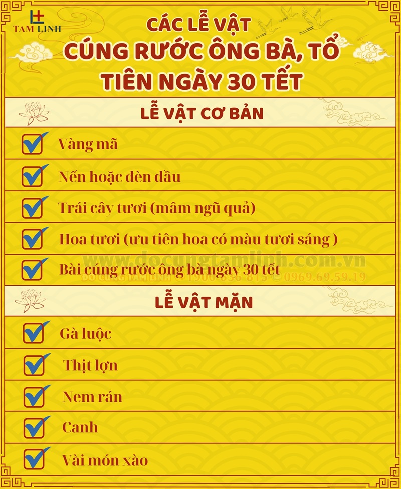 Chuẩn bị mâm lễ cúng rước ông bà, tổ tiên ngày 30 Tết