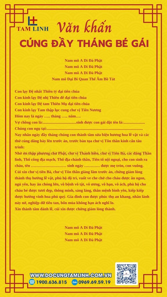 Văn khấn cúng đầy tháng bé gái