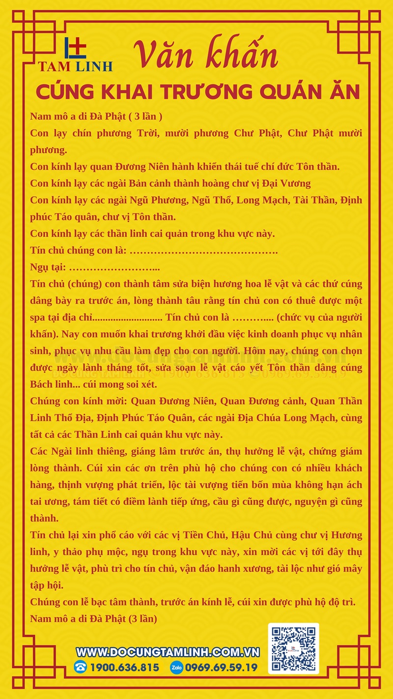 Văn khấn cúng khai trương quán ăn