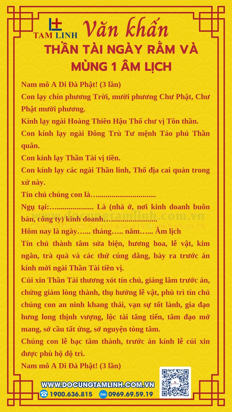 văn khấn cúng thần tài ngày rằm và mùng 1 âm lịch