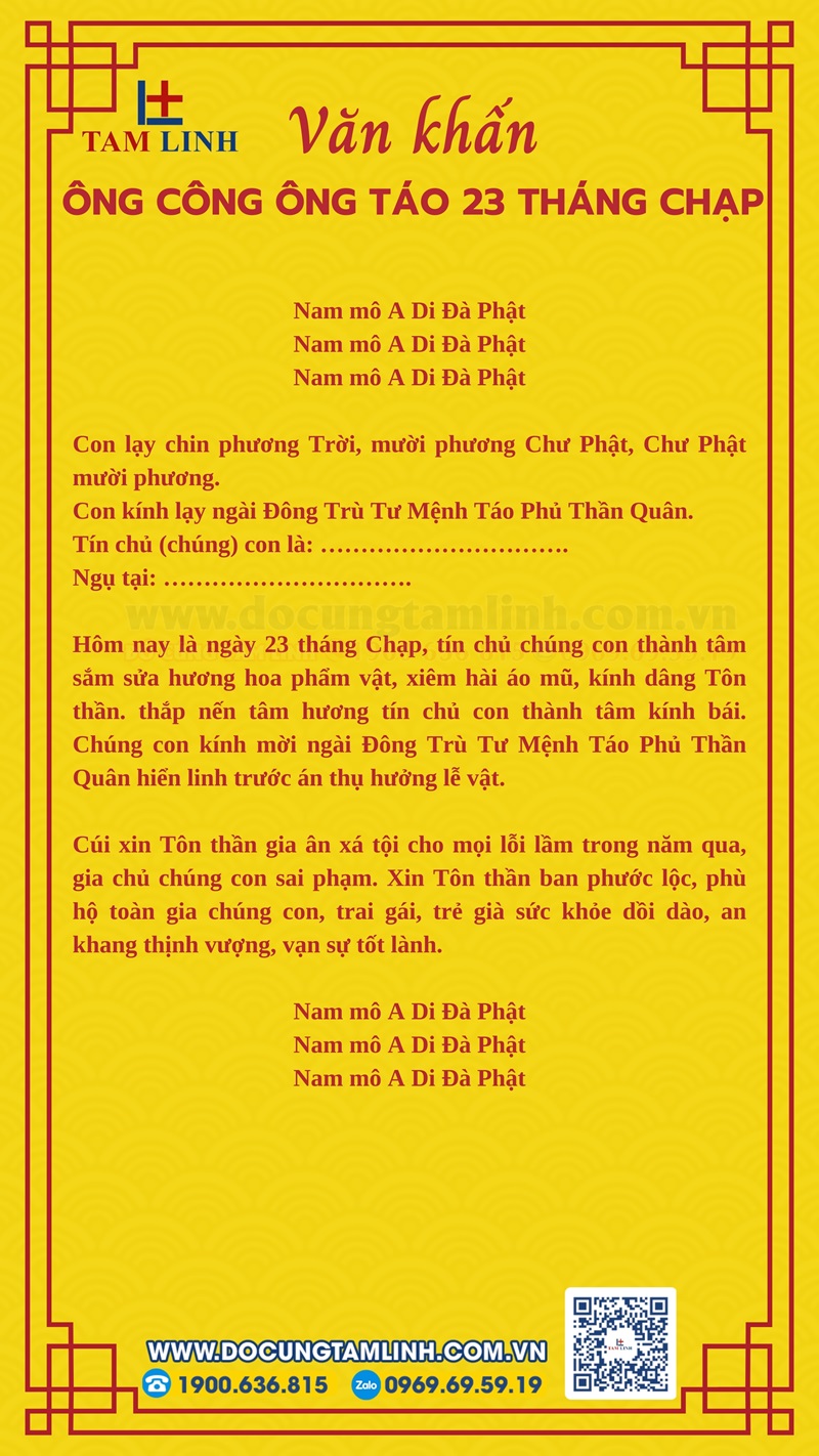 Văn khấn cúng ông công ông táo về trời 23 tháng chạp 