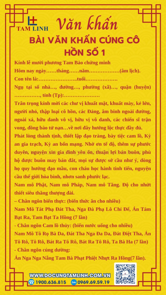 văn khấn cúng cô hồn hàng tháng