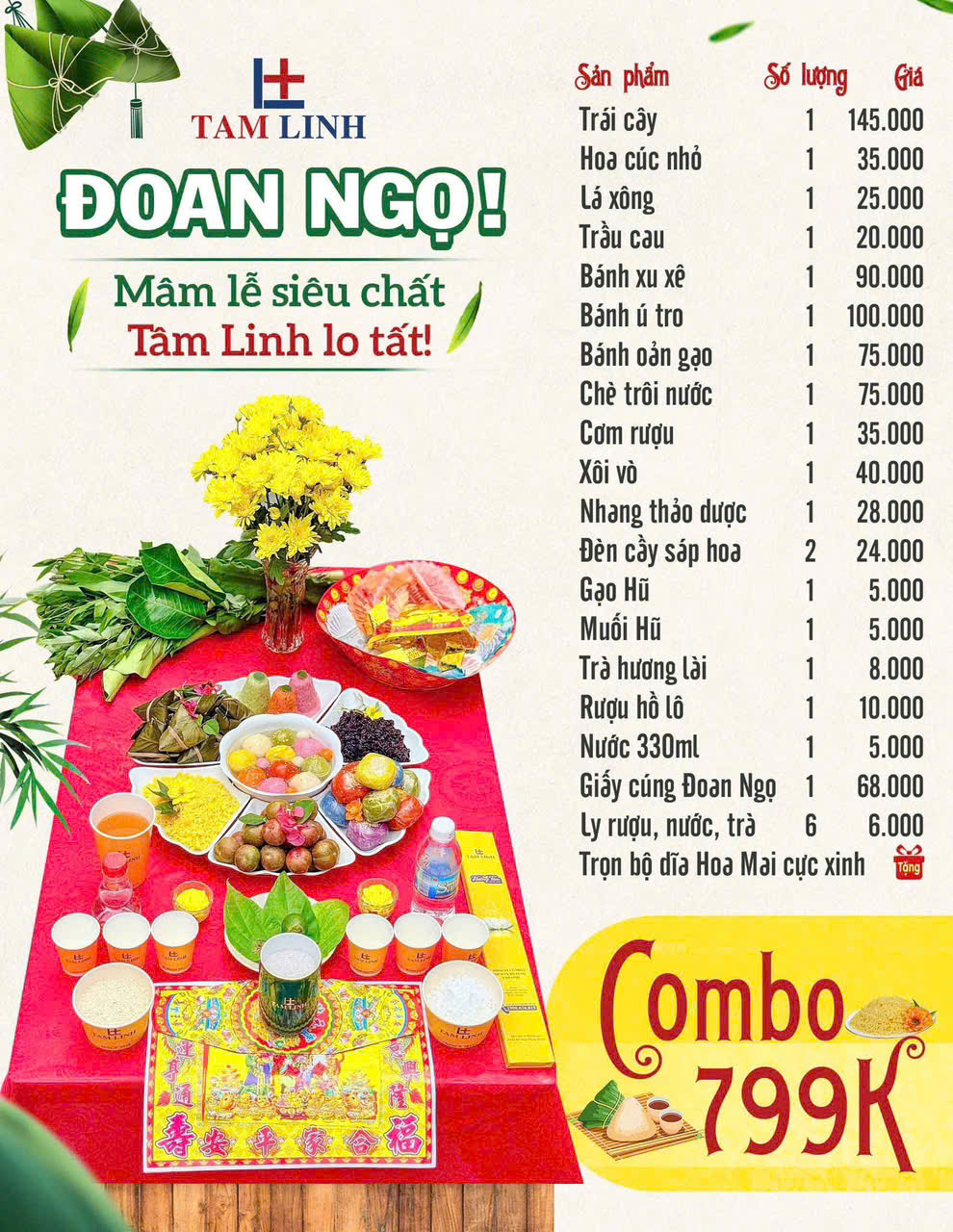 Báo giá mâm cúng tết đoan ngọ combo 799k - 2025