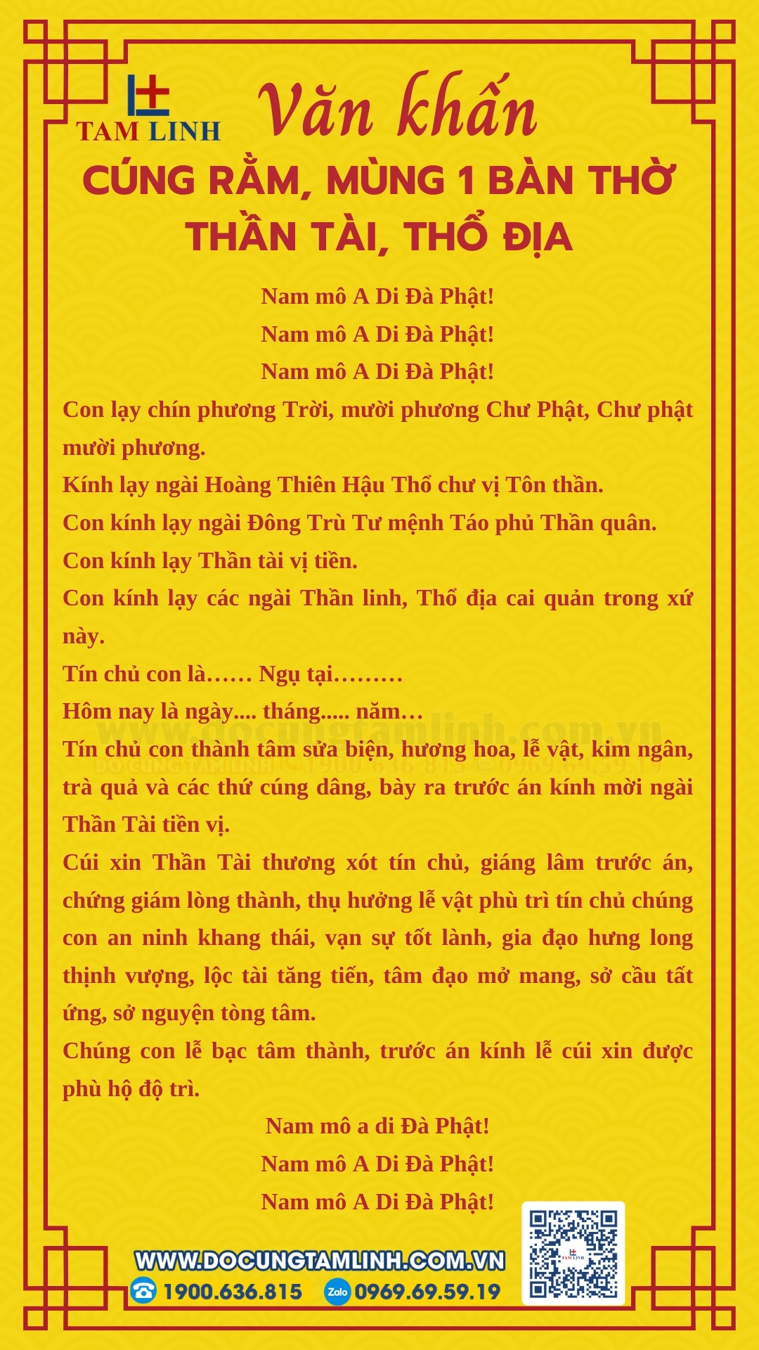 Văn khấn cúng rằm, mùng 1 bàn thờ thần tài, thổ địa