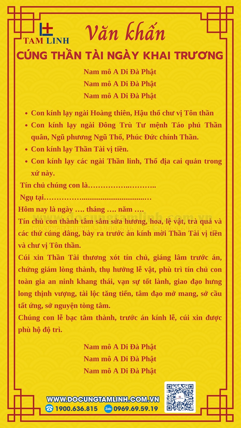 Bài văn khấn cúng thần tài ngày khai trương