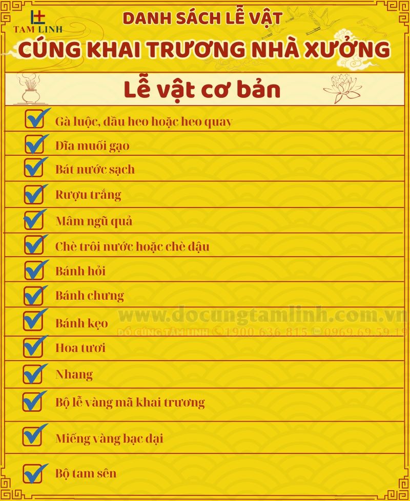 Danh sách lễ vật cúng khai trương nhà xưởng