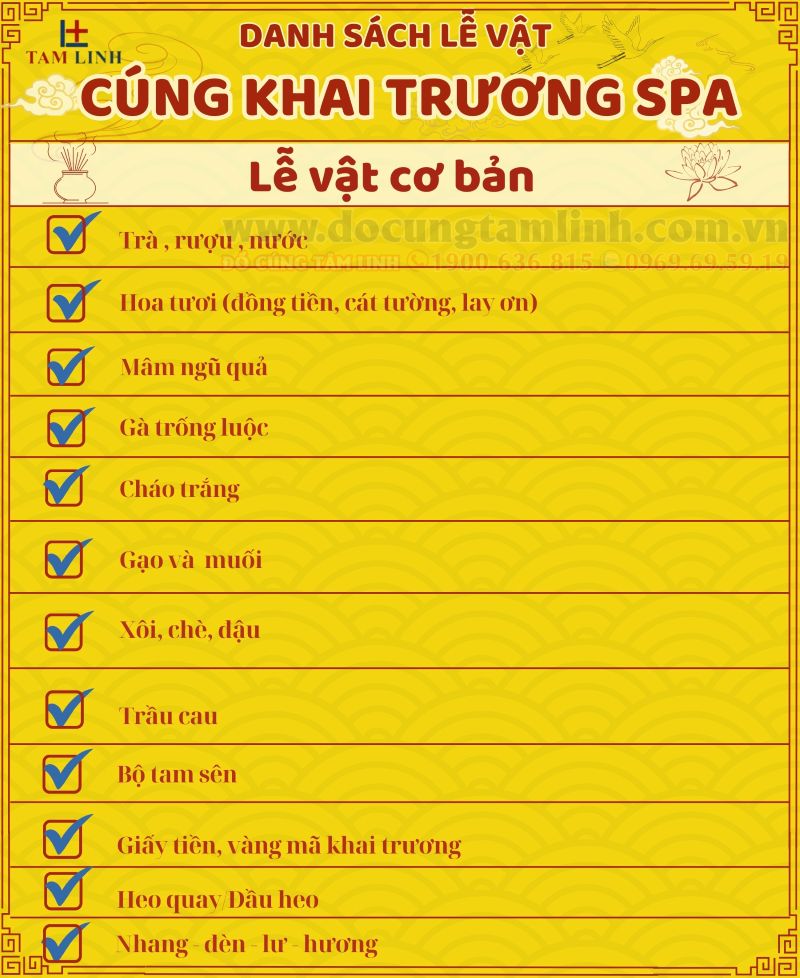 danh sách lễ vật cúng khai trương spa