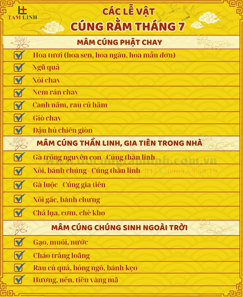 Lễ vật chuẩn bị cho mâm cúng rằm tháng 7
