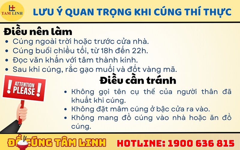 Những lưu ý quan trọng khi thực hiện lễ cúng thí thực