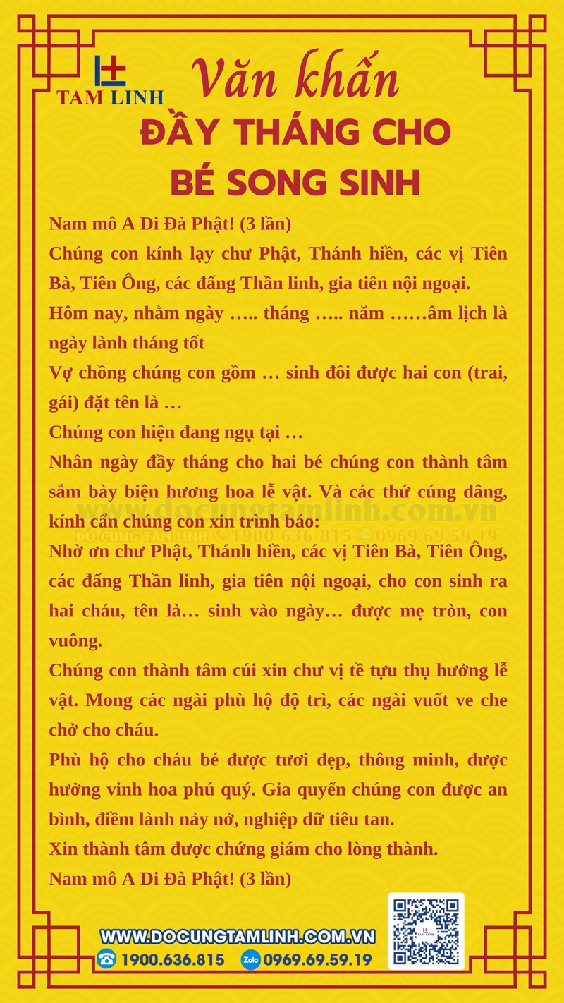 Văn khấn cúng đầy tháng cho bé song sinh