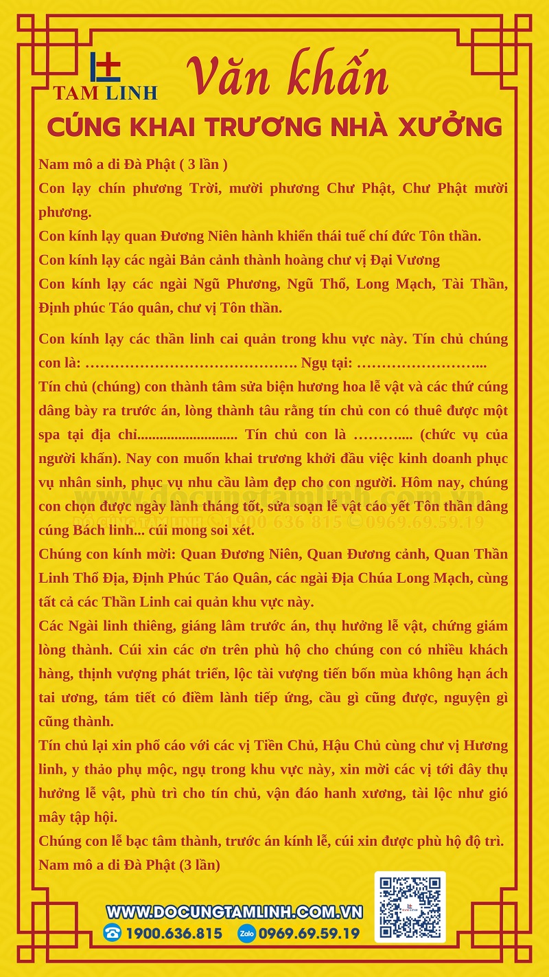 Văn khấn cúng khai trương nhà xưởng