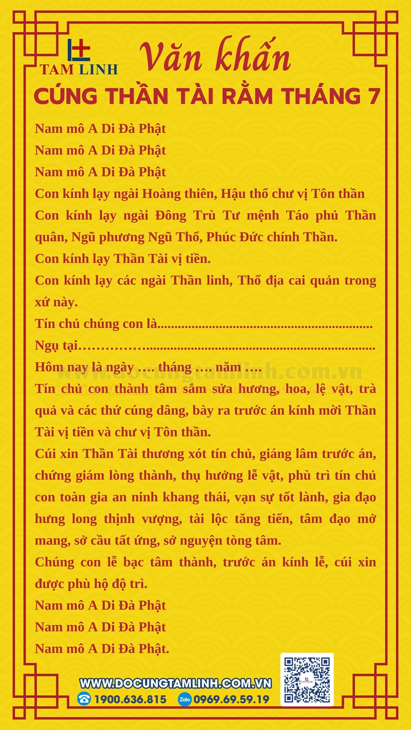 Văn khấn cúng thần tài rằm tháng 7 tại cửa hàng, công ty