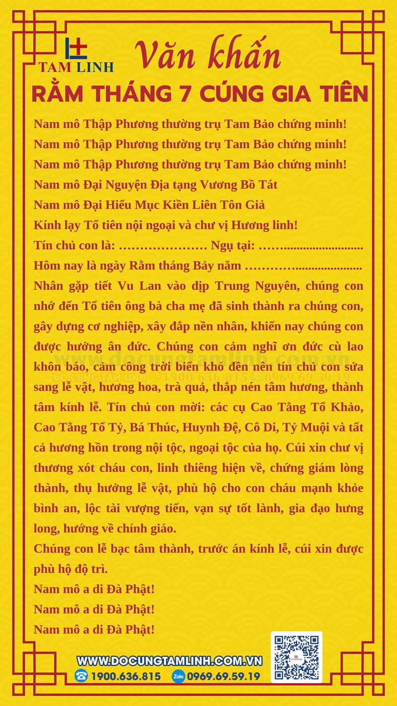 Văn khấn rằm tháng 7 cúng gia tiên trong nhà