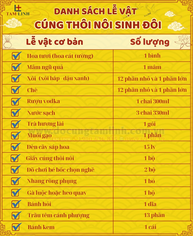 Chuẩn bị mâm cúng thôi nôi sinh đôi 