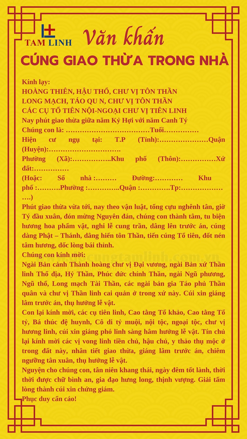 Bài cúng giao thừa trong nhà