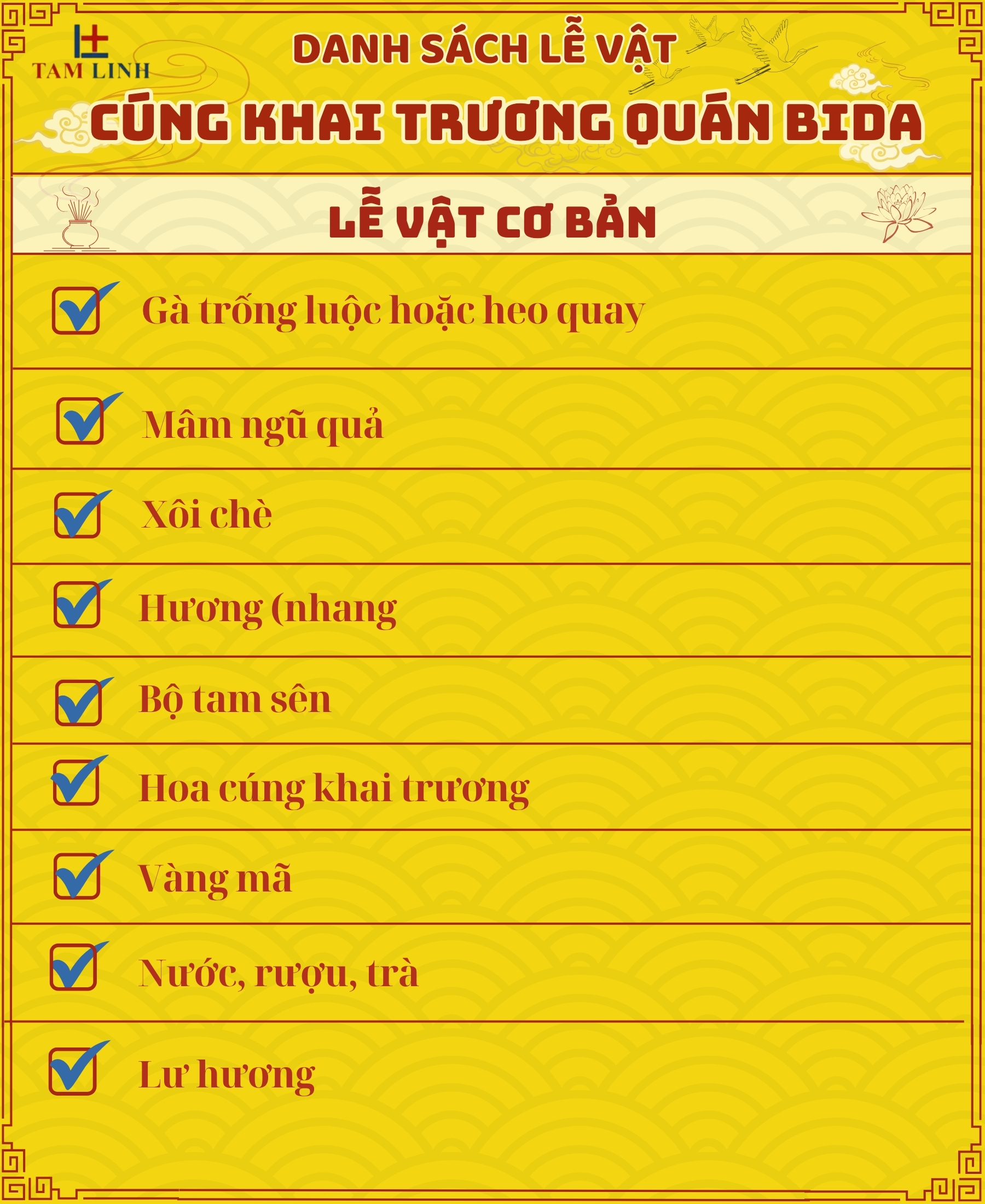 danh sách lễ vật cúng khai trương quán bida, clb bida
