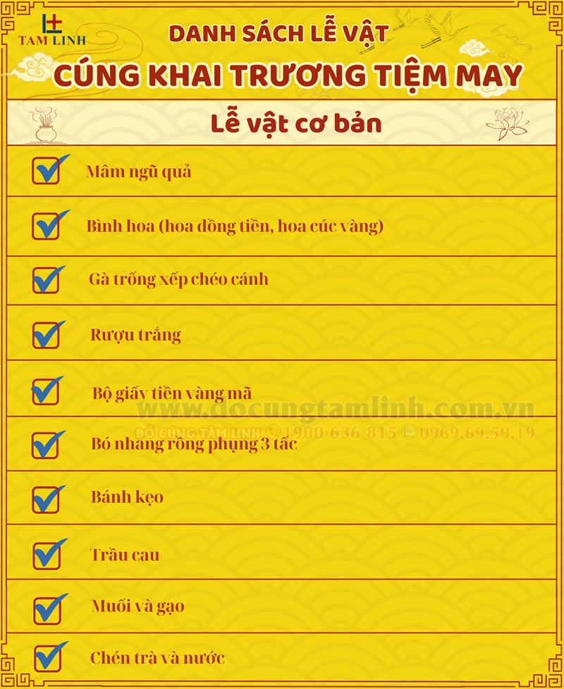 Danh sách lễ vật cúng khai trương tiệm may