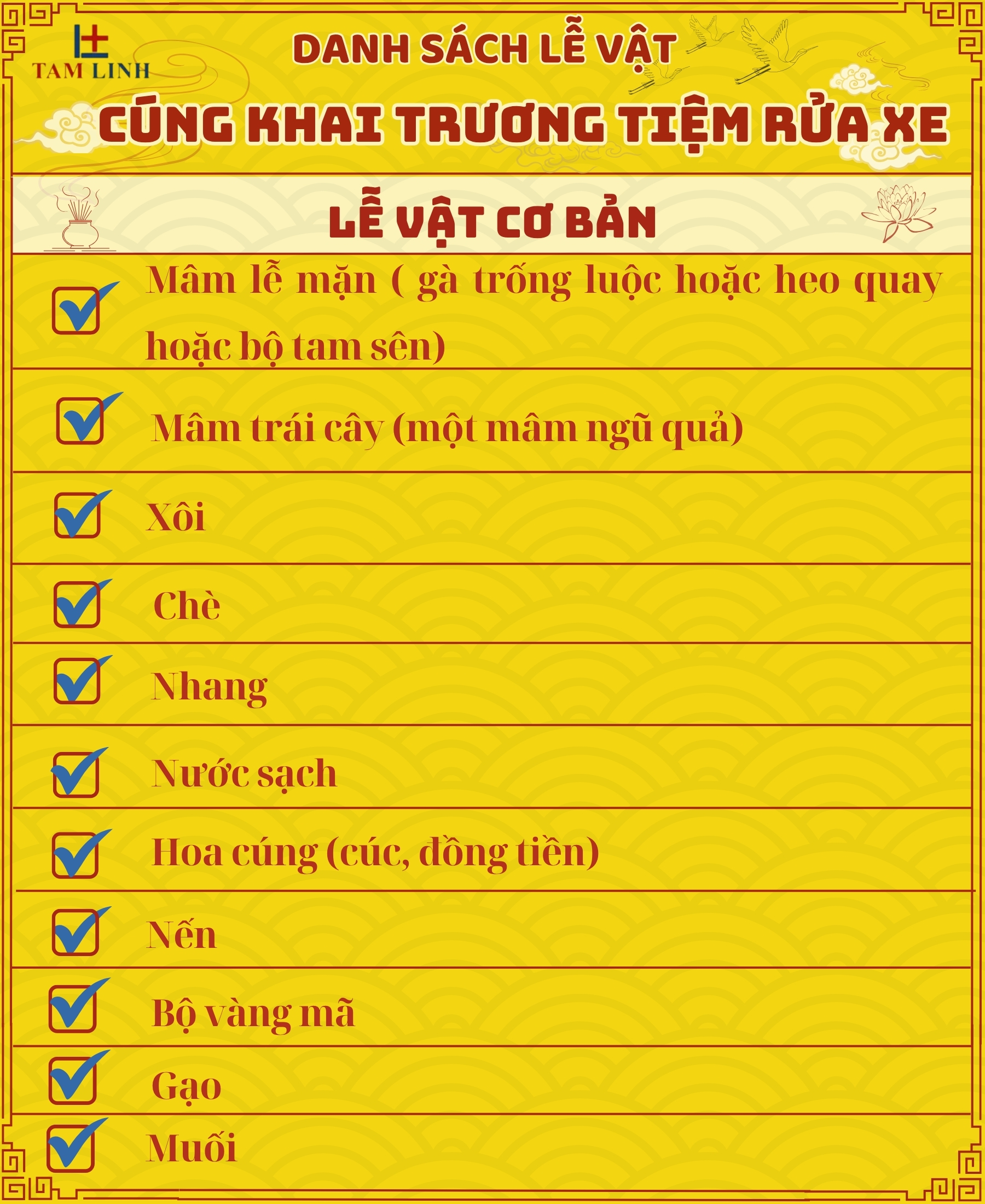 Chuẩn bị mâm lễ vật cúng khai trương tiệm rửa xe, sửa xe, gara