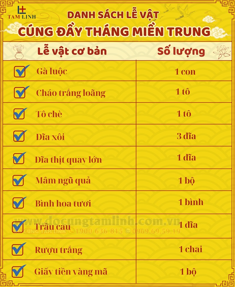 Danh sách lễ vật cúng miền trung