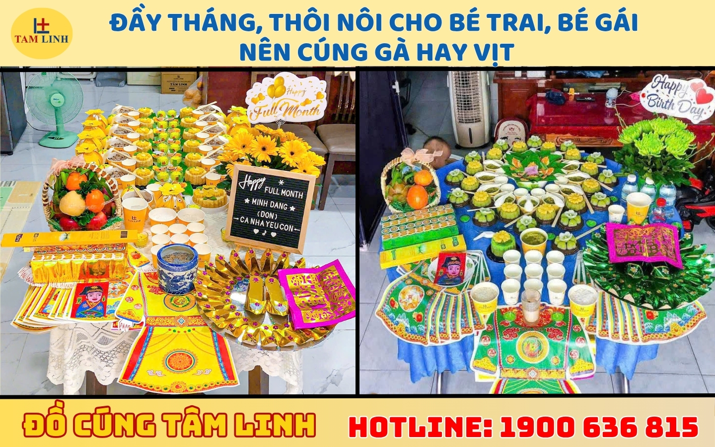 cúng đầy tháng bé trai cúng gà hay vịt