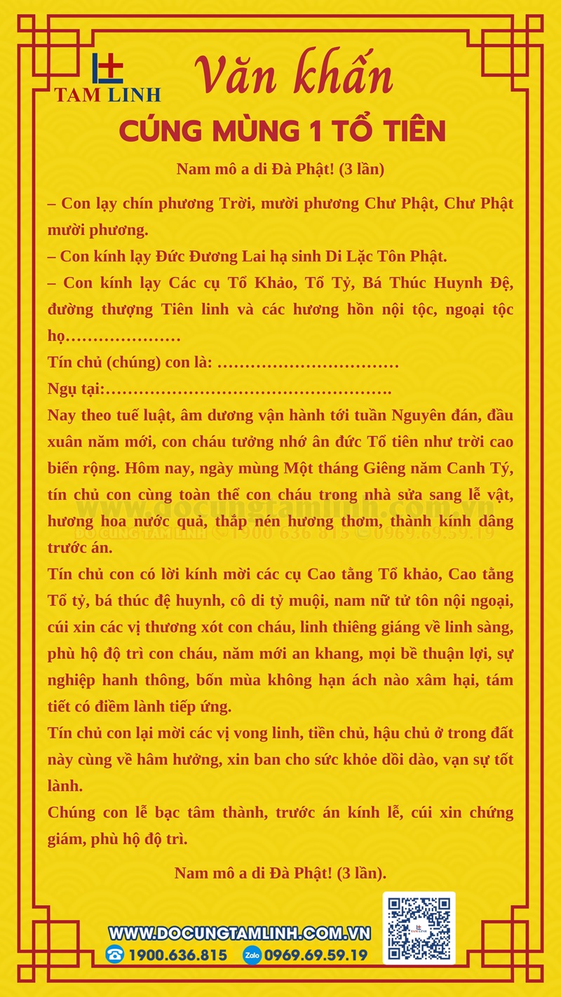 Văn cúng mùng 1 tổ tiên