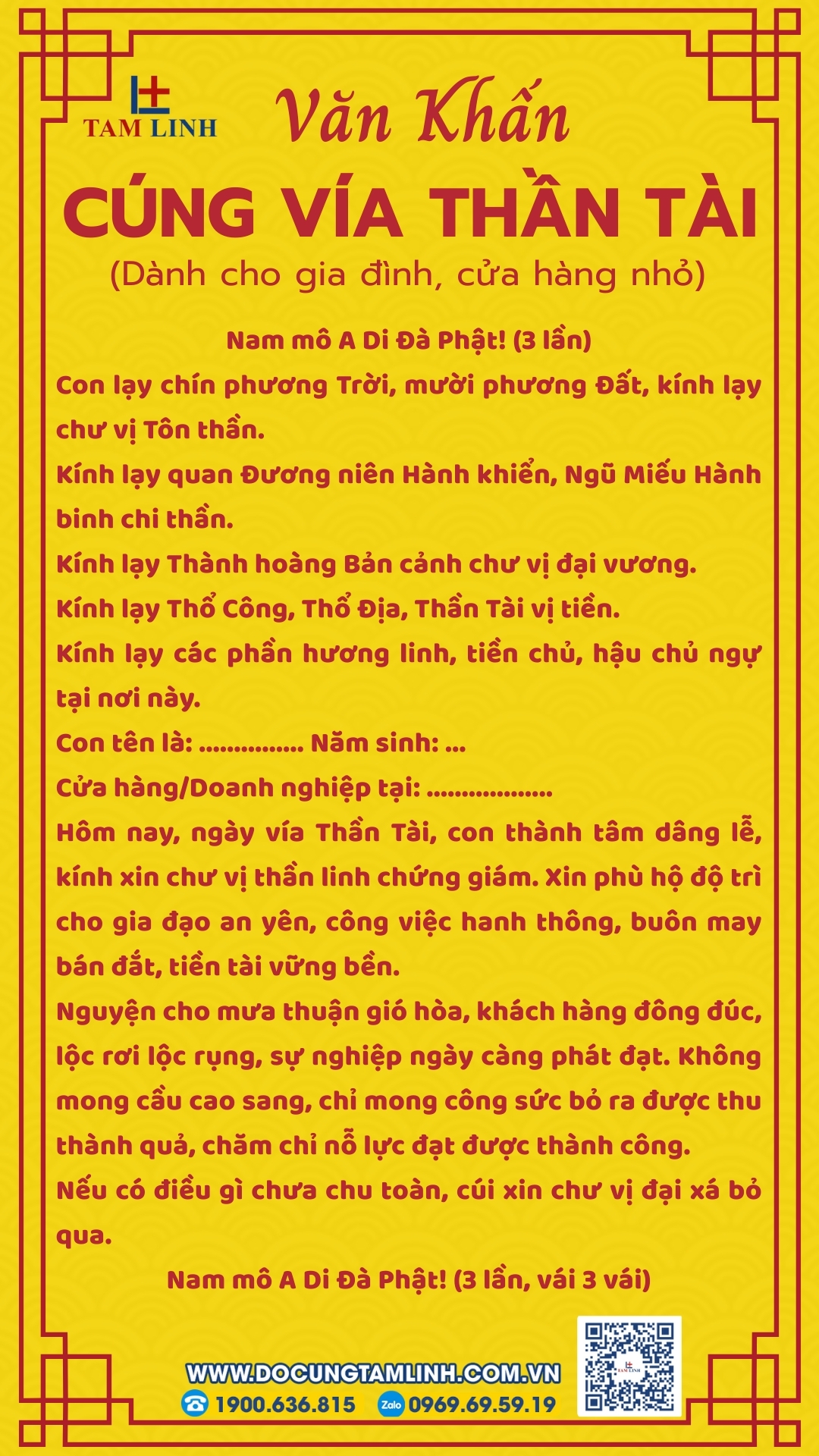 văn khấn cúng vía thần tài (gia đình)