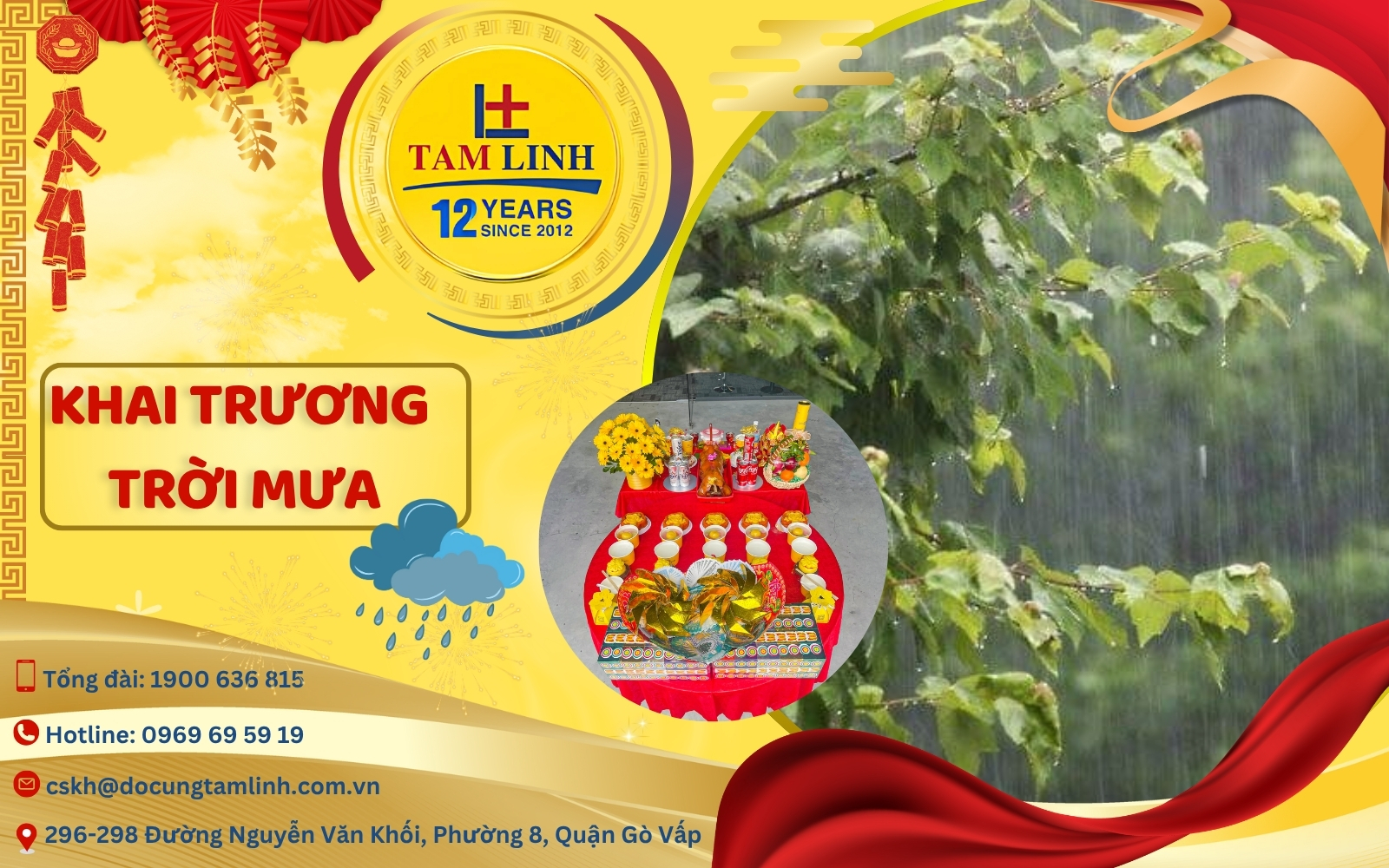 khai trương trời mưa