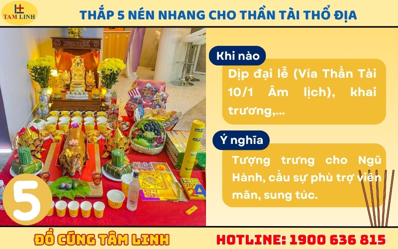 Thắp 5 nén nhang cho Thần Tài Thổ Địa