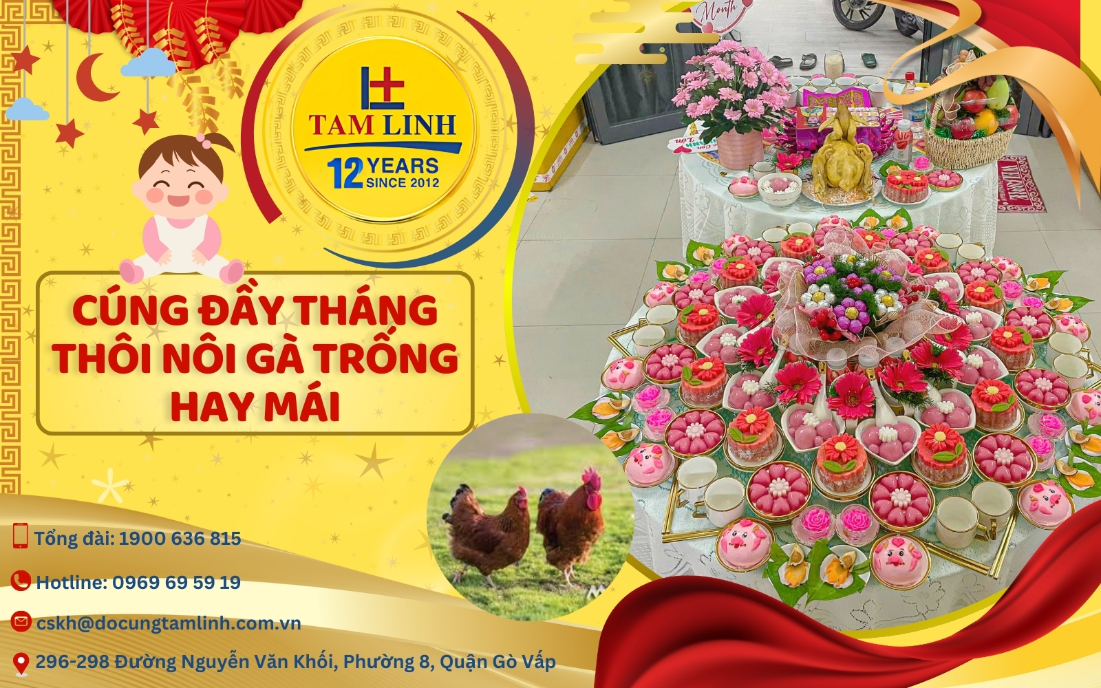 Cúng đầy tháng thôi nôi cho bé gà trống hay mái