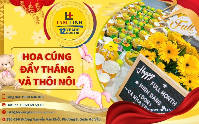 hoa cúng đầy tháng và thôi nôi