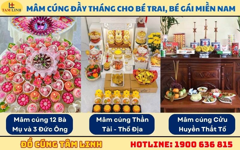 Mâm cúng đầy tháng cho bé trai, bé gái miền Nam