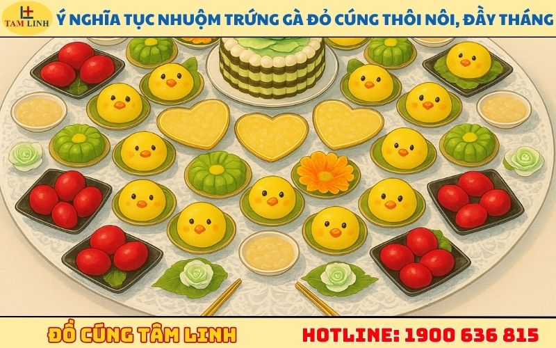 Ý nghĩa của tục nhuộm trứng gà đỏ cúng thôi nôi, đầy tháng