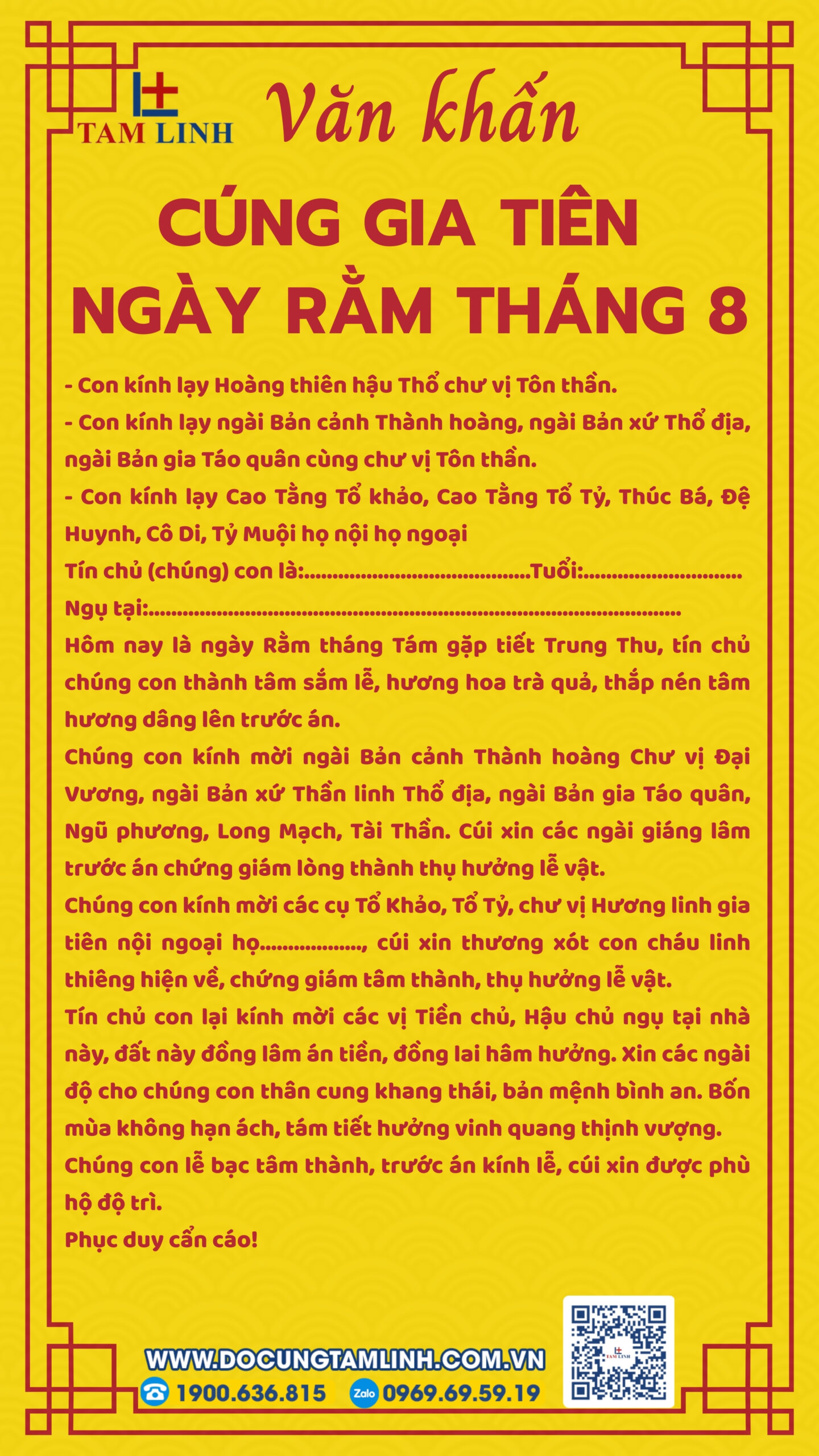 Bài cúng gia tiên ngày rằm tháng 8