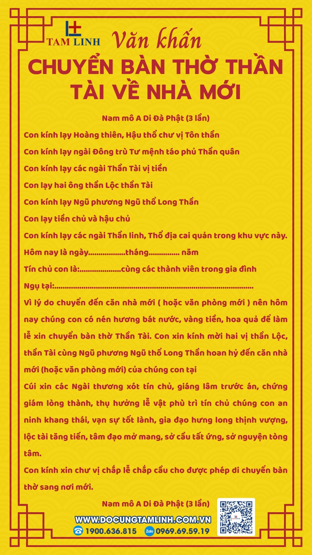 Bài văn khấn chuyển bàn thờ thần tài về nhà mới