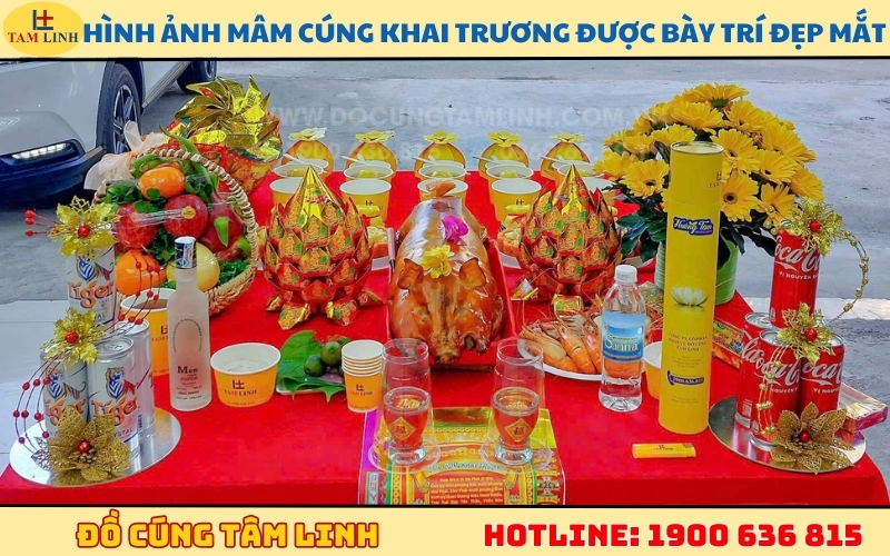 Hình ảnh mâm cúng khai trương được bày trí đẹp mắt tại Đồ Cúng Tâm Linh