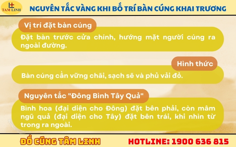 Nguyên tắc vàng khi bố trí bàn cúng khai trương