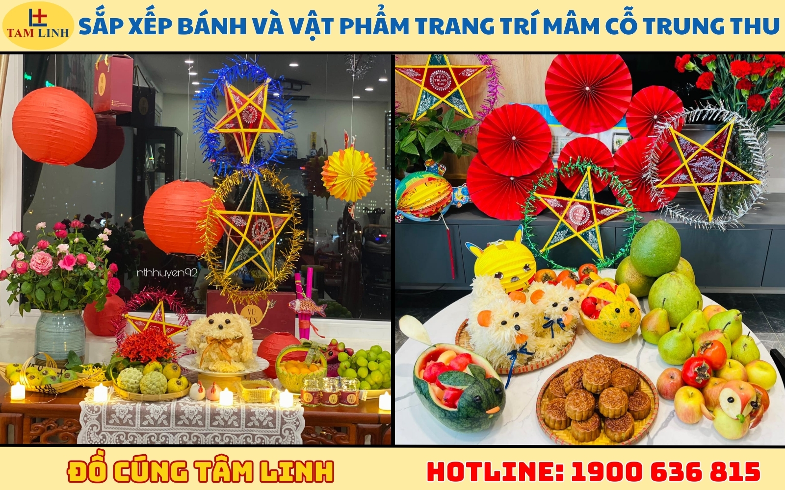 Trưng bày bánh và vật phẩm trang trí mâm cỗ trung thu
