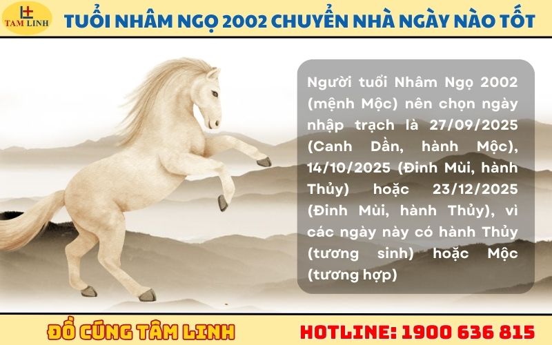 Tuổi Nhâm Ngọ 2002 chuyển nhà ngày nào tốt​ (Mệnh Mộc)