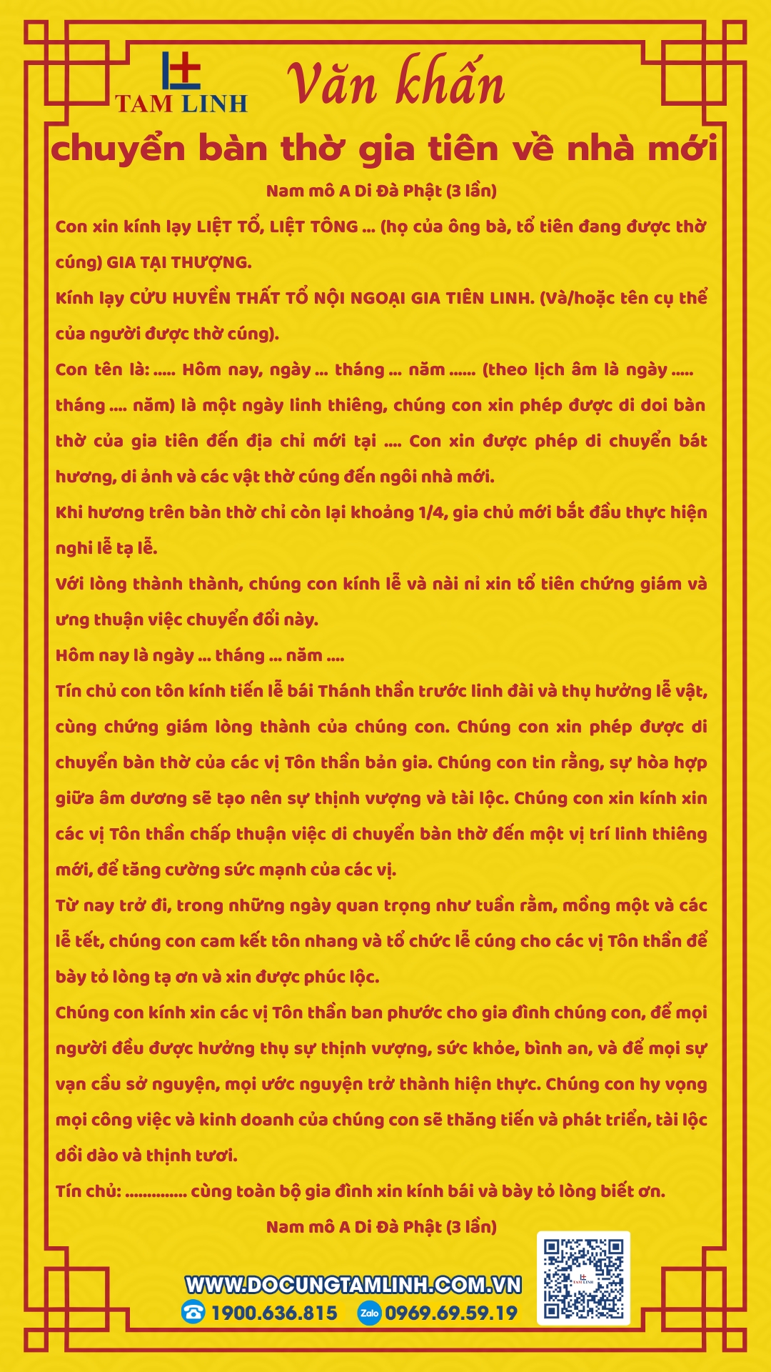 Văn khấn chuyển bàn thờ gia tiên về nhà mới