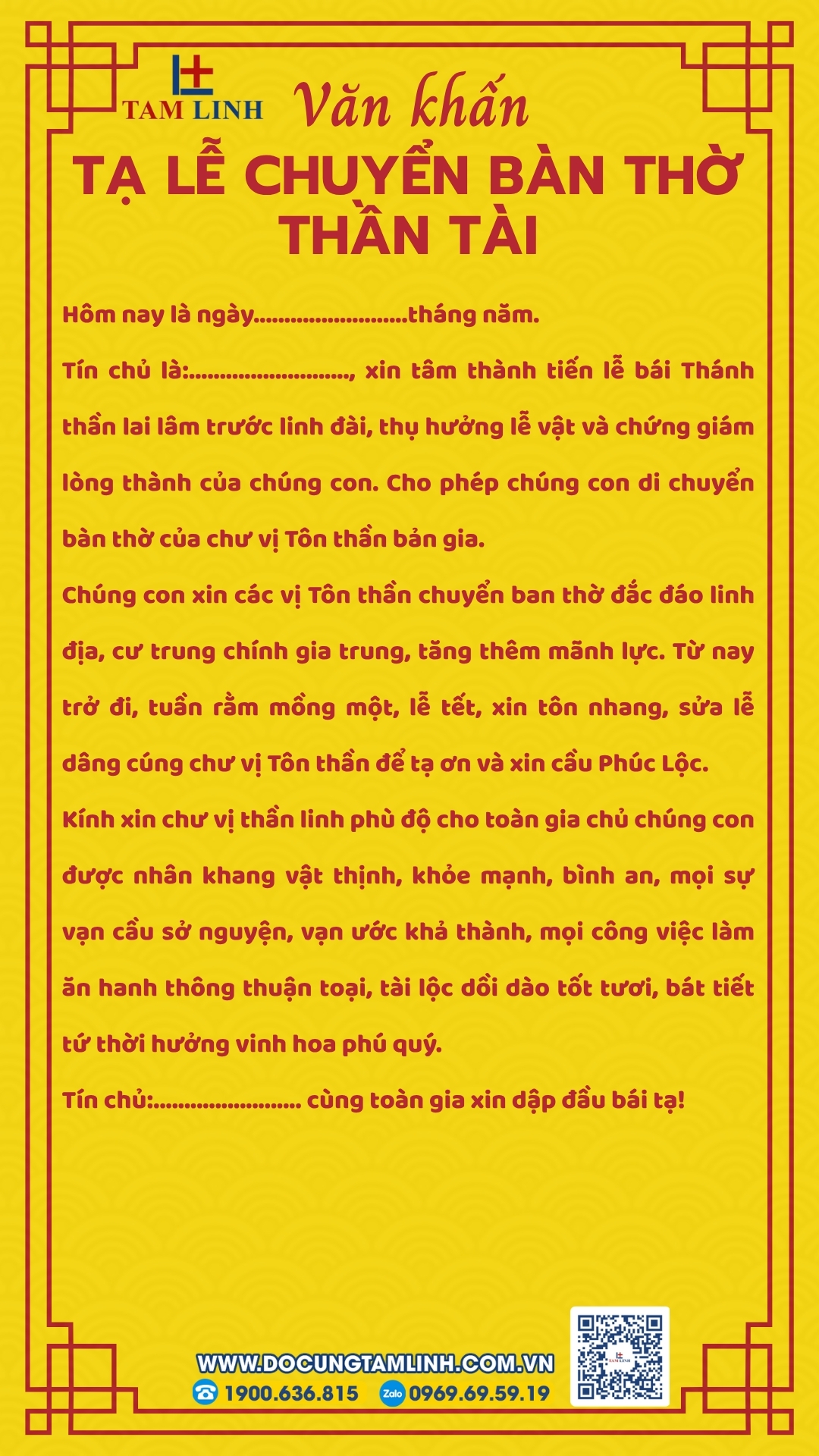 Văn khấn tạ lễ chuyển bàn thờ thần tài