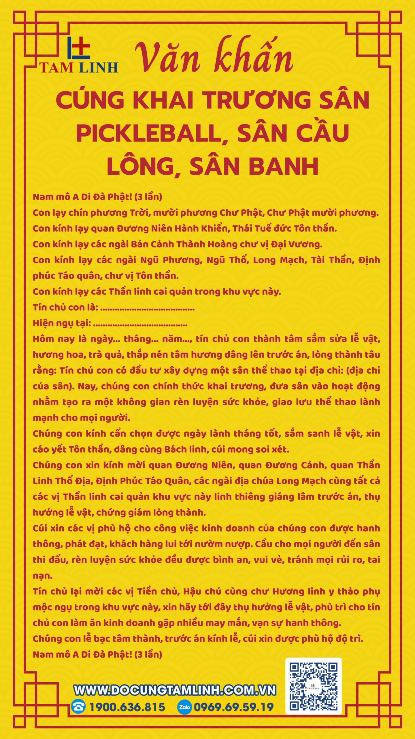Bài văn cúng khai trương sân pickleball, sân cầu lông, sân banh