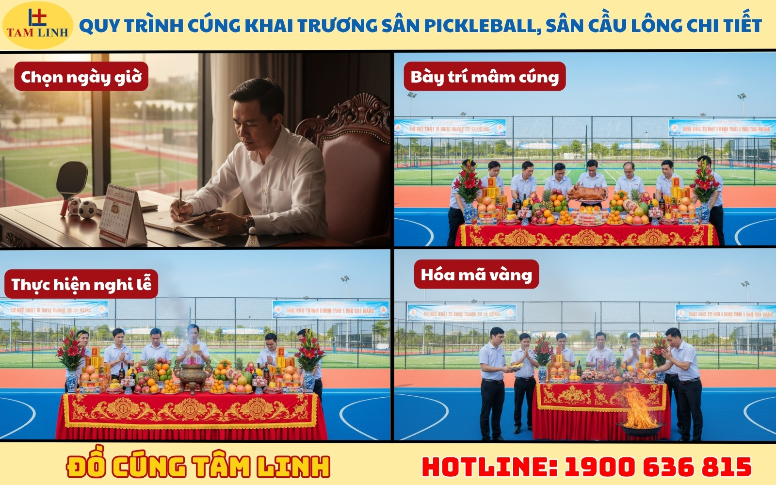 Quy trình cúng khai trương sân pickleball, sân cầu lông, sân banh chi tiết