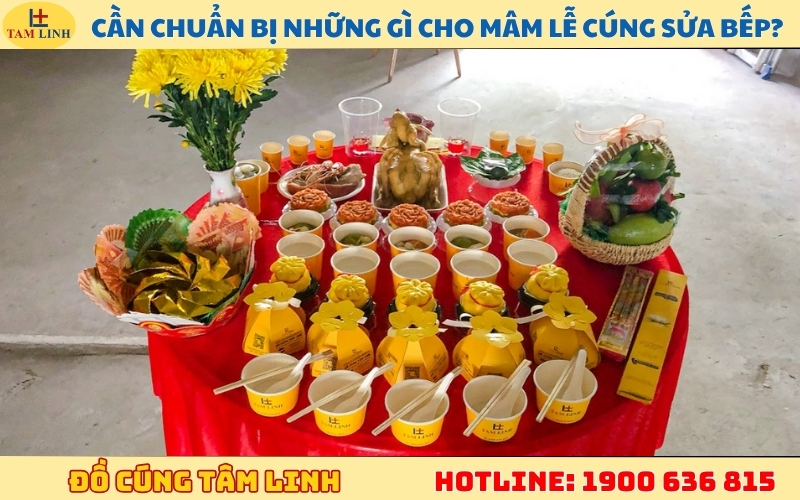 chuẩn bị mâm lễ cúng sửa nhà bếp