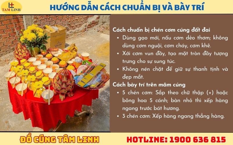 Hướng dẫn cách chuẩn bị và bày trí chén cơm cúng đất đai