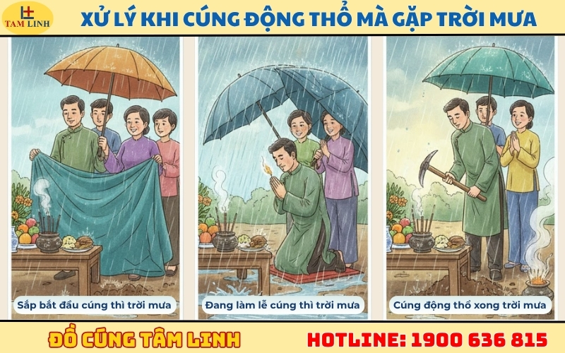 Hướng dẫn cách xử lý KHI CÚNG ngày động thổ gặp trời mưa