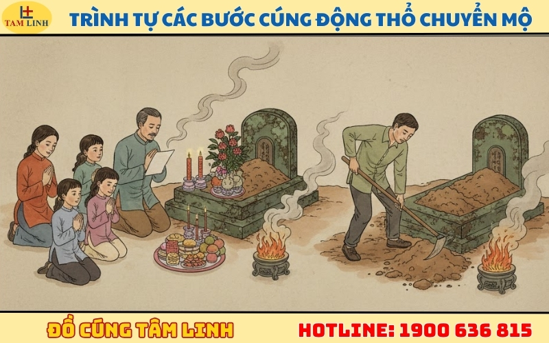 Hướng dẫn trình tự các bước cúng động thổ chuyển mộ