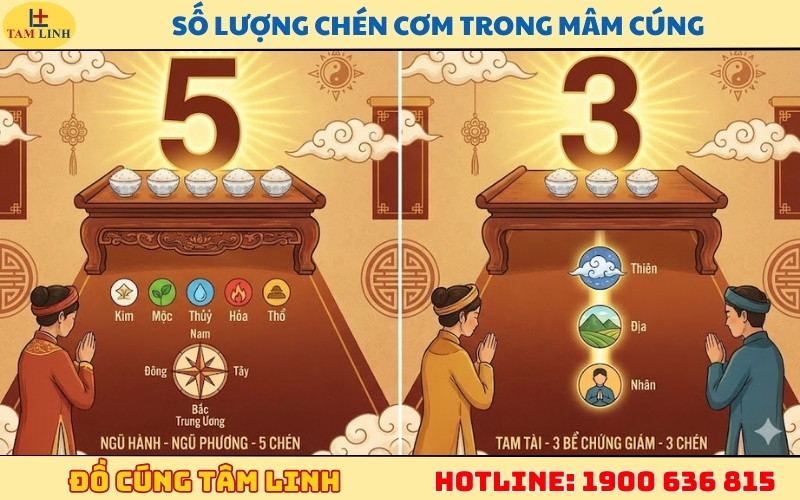 Số lượng chén cơm trong mâm cúng