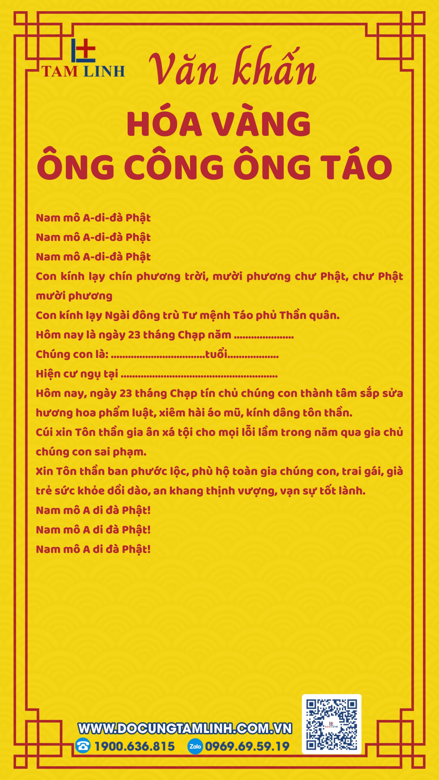 Bài văn khấn hóa vàng ông Công ông Táo chuẩn